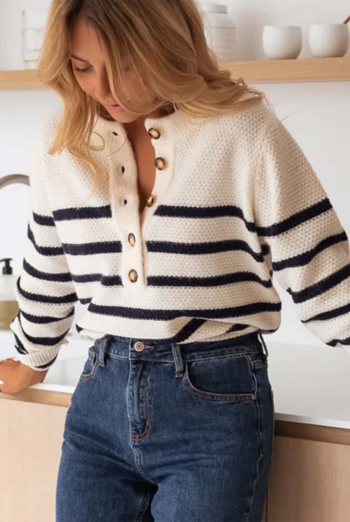 Warm Wishes Stripe Long Sleeve Sweater-Sweaters-Krush Kandy, Women's Online Fashion Boutique Located in Phoenix, Arizona (Scottsdale Area)