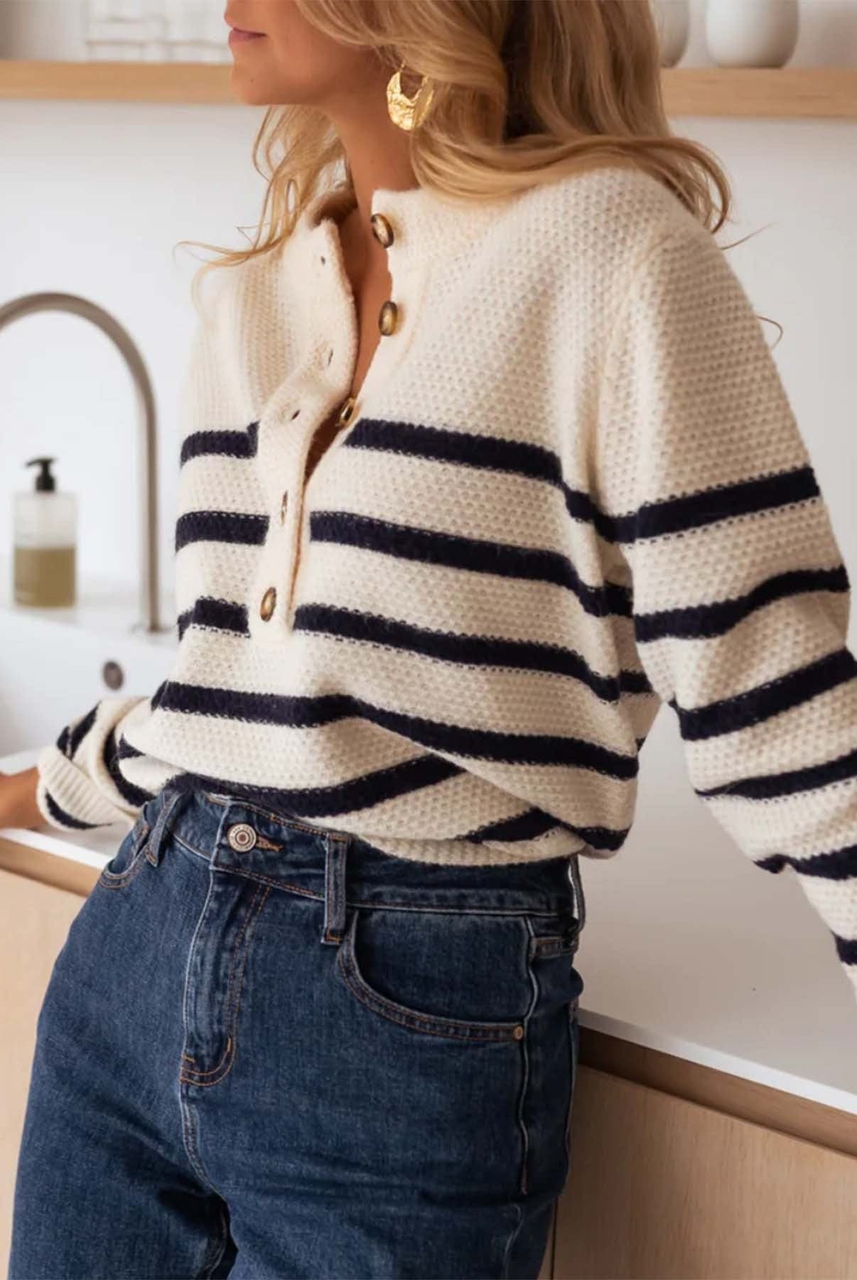 Warm Wishes Stripe Long Sleeve Sweater-Sweaters-Krush Kandy, Women's Online Fashion Boutique Located in Phoenix, Arizona (Scottsdale Area)