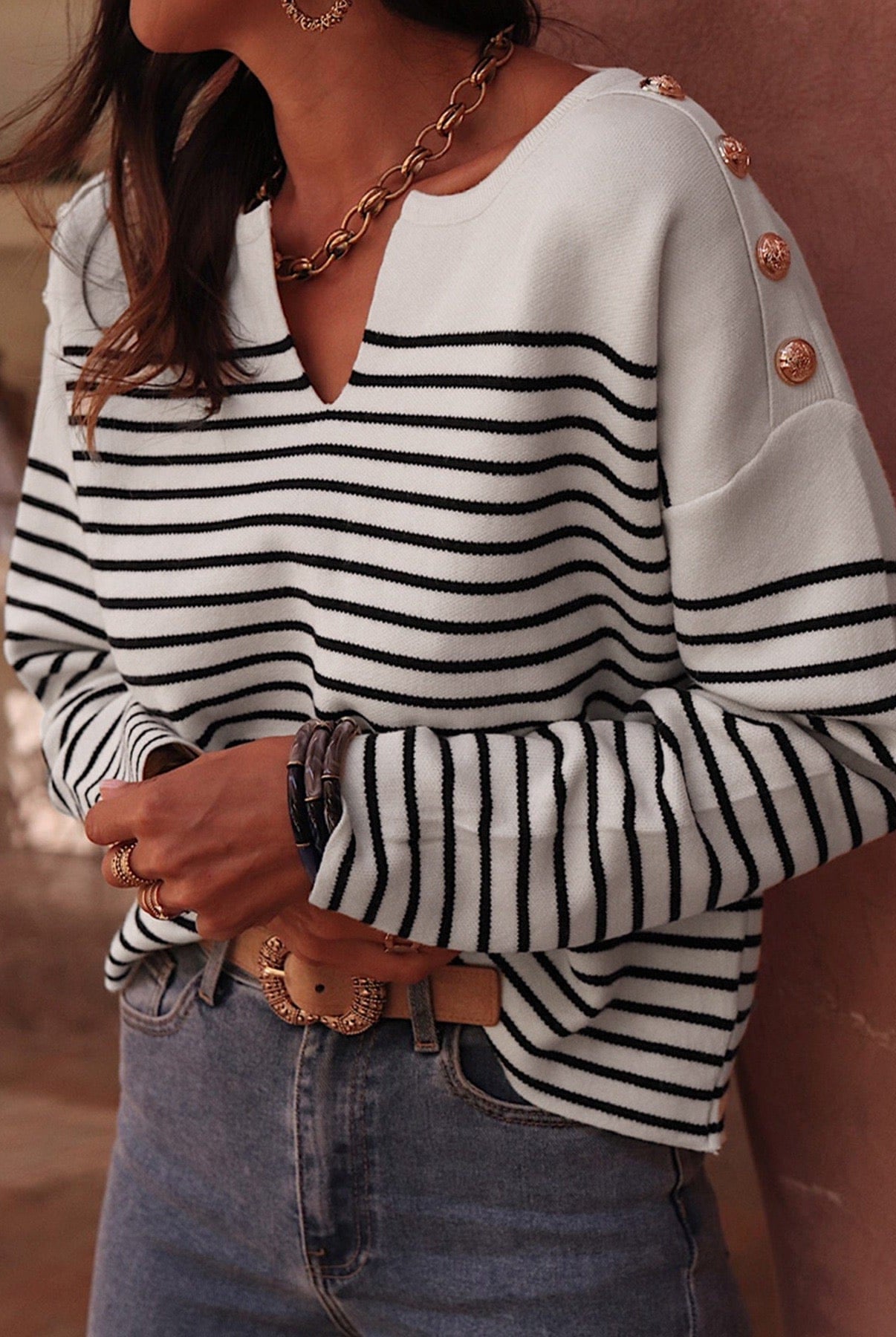 Warm Wishes Stripe V-Neck Long Sleeve Sweater-Sweaters-Krush Kandy, Women's Online Fashion Boutique Located in Phoenix, Arizona (Scottsdale Area)
