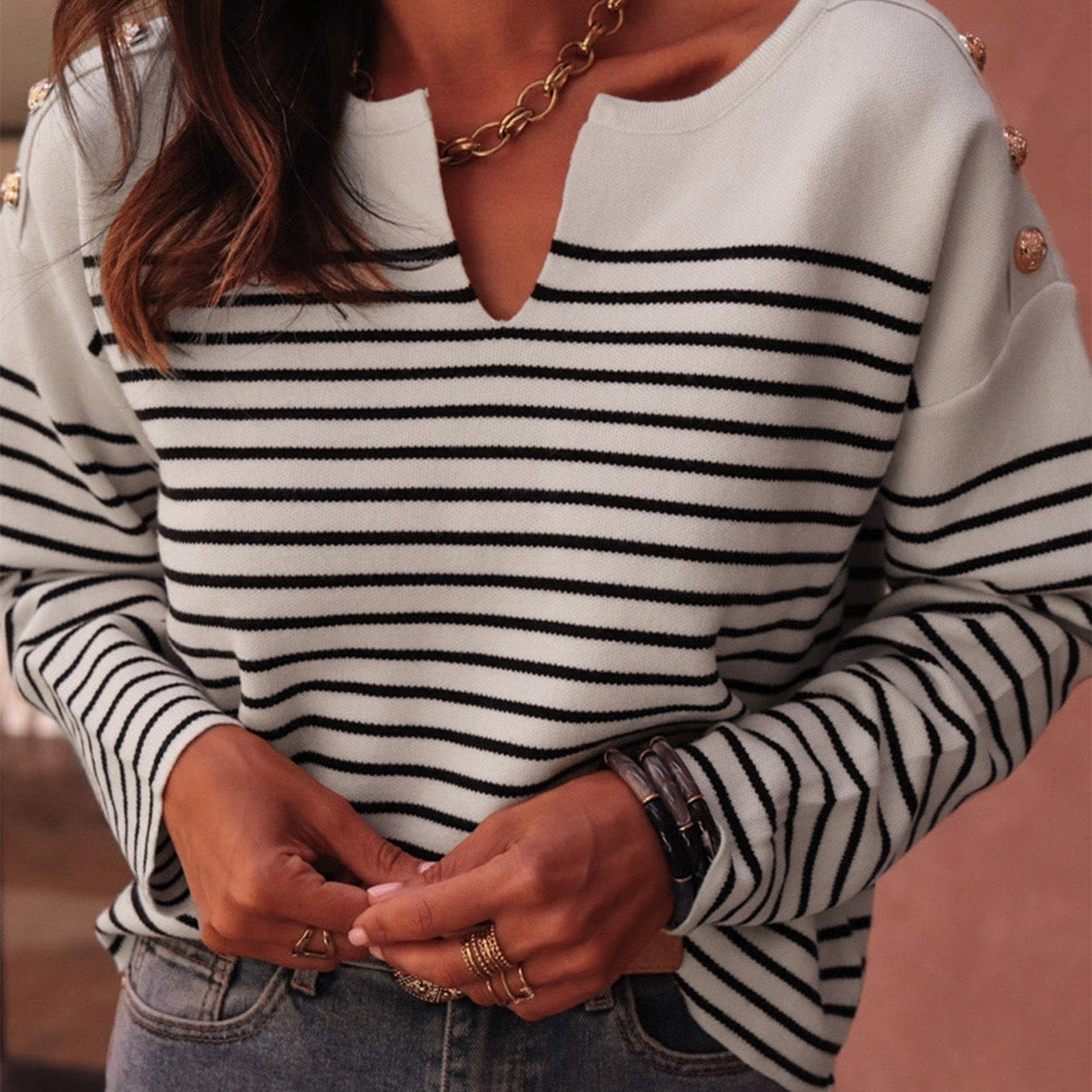Warm Wishes Stripe V-Neck Long Sleeve Sweater-Sweaters-Krush Kandy, Women's Online Fashion Boutique Located in Phoenix, Arizona (Scottsdale Area)