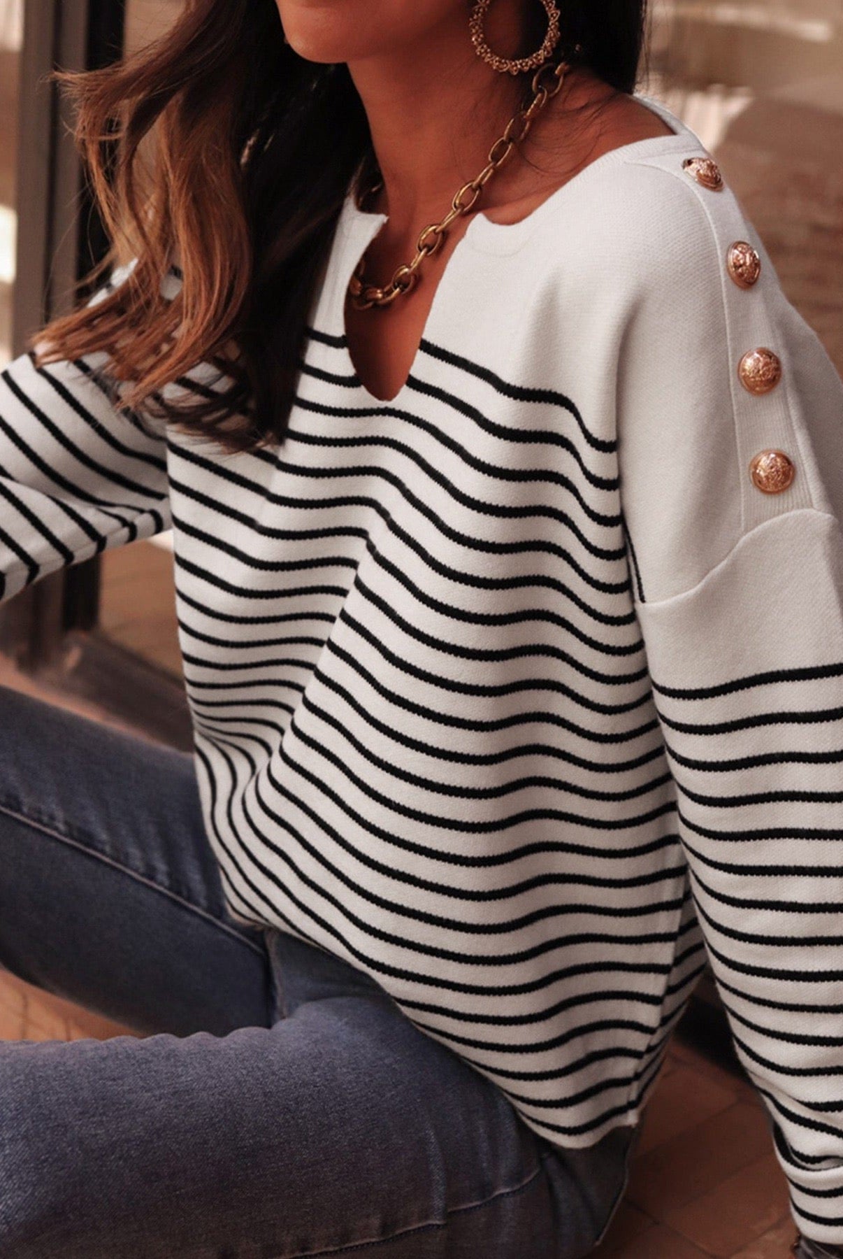 Warm Wishes Stripe V-Neck Long Sleeve Sweater-Sweaters-Krush Kandy, Women's Online Fashion Boutique Located in Phoenix, Arizona (Scottsdale Area)