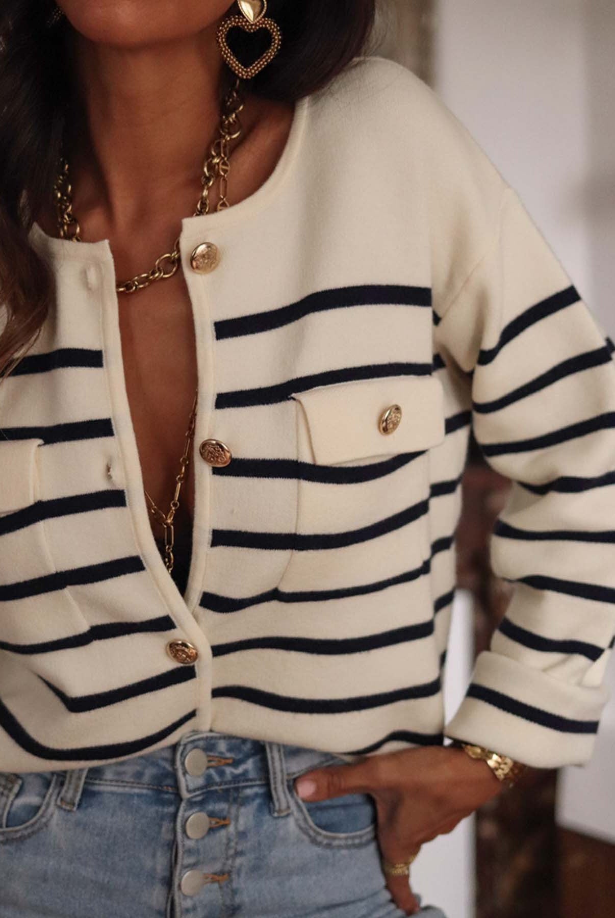 Luxurious Stripe Button Cardigan-Cardigan-Krush Kandy, Women's Online Fashion Boutique Located in Phoenix, Arizona (Scottsdale Area)