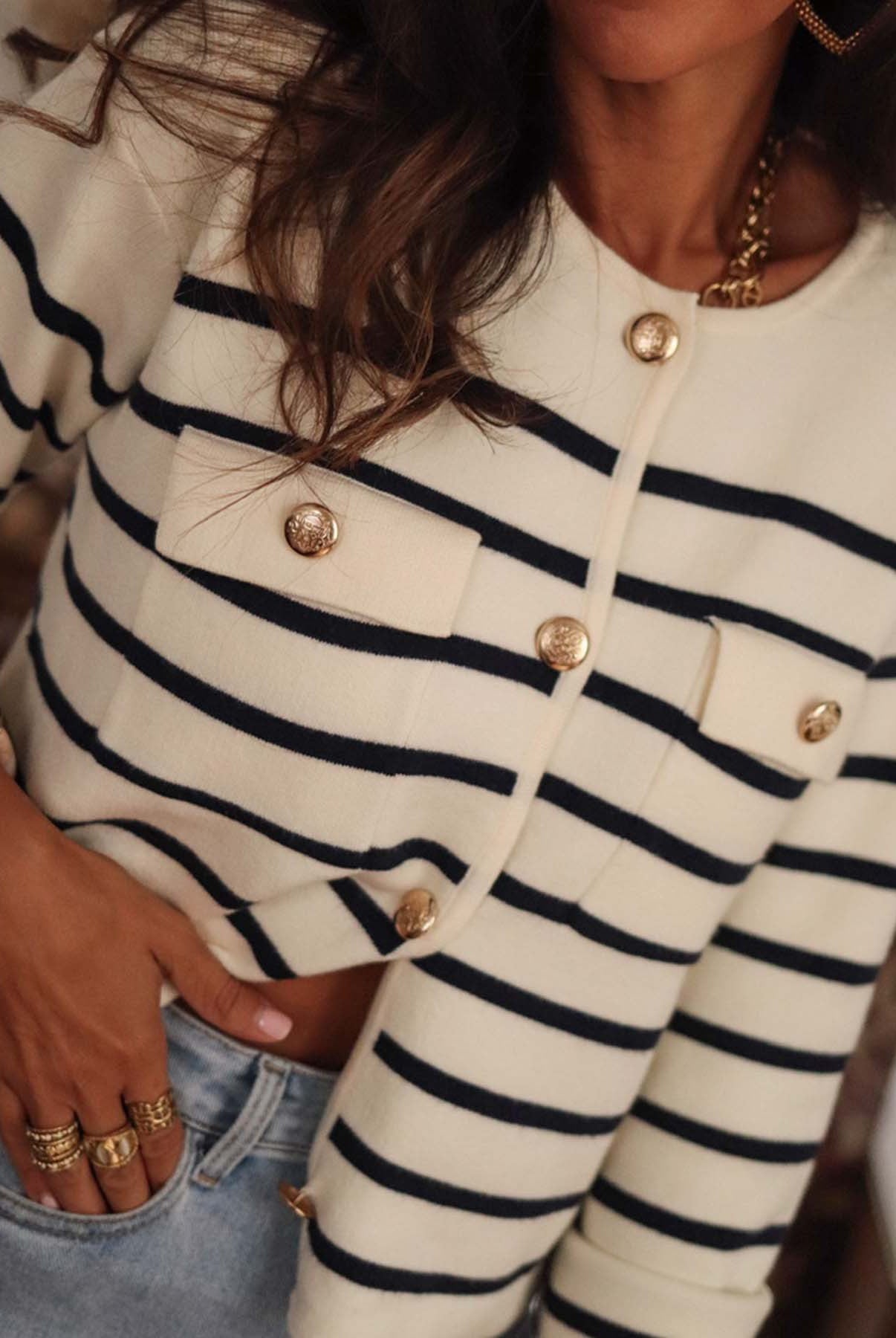 Luxurious Stripe Button Cardigan-Cardigan-Krush Kandy, Women's Online Fashion Boutique Located in Phoenix, Arizona (Scottsdale Area)