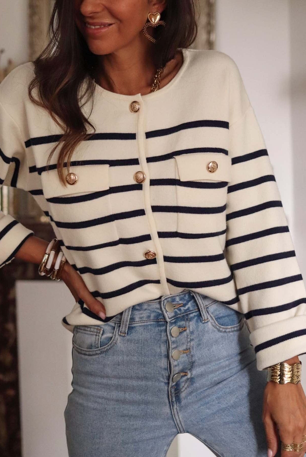 Luxurious Stripe Button Cardigan-Cardigan-Krush Kandy, Women's Online Fashion Boutique Located in Phoenix, Arizona (Scottsdale Area)