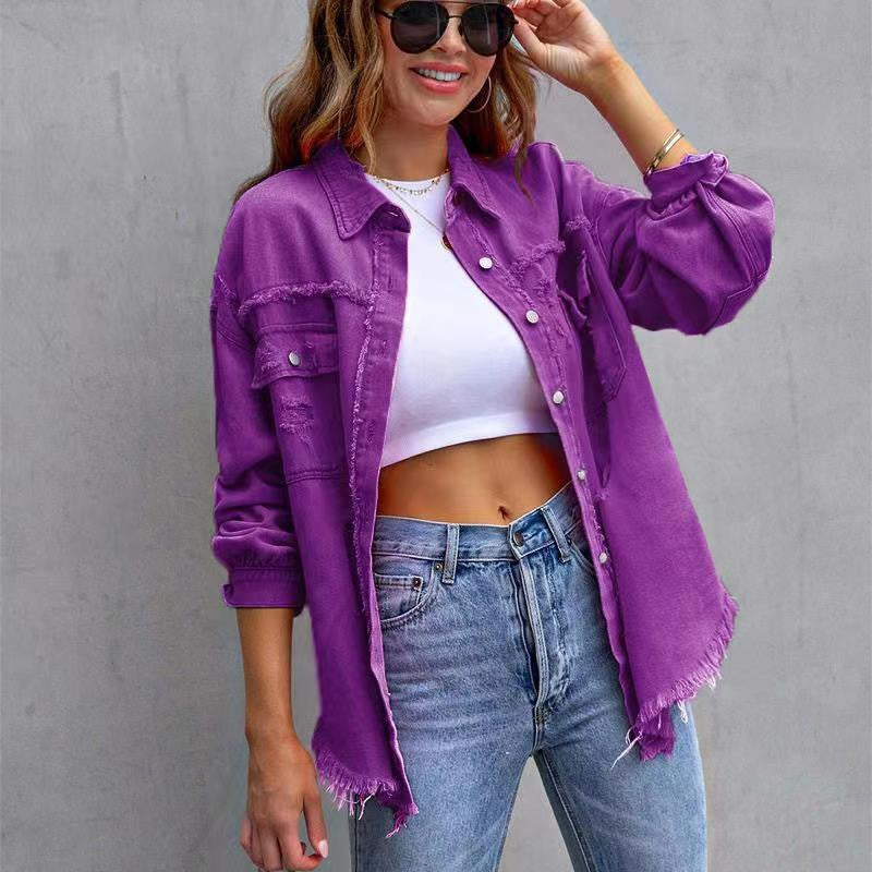Frayed Denim Pocket Shirt Jacket-Jackets-Krush Kandy, Women's Online Fashion Boutique Located in Phoenix, Arizona (Scottsdale Area)