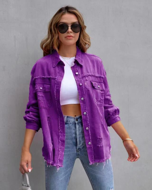 Frayed Denim Pocket Shirt Jacket-Jackets-Krush Kandy, Women's Online Fashion Boutique Located in Phoenix, Arizona (Scottsdale Area)