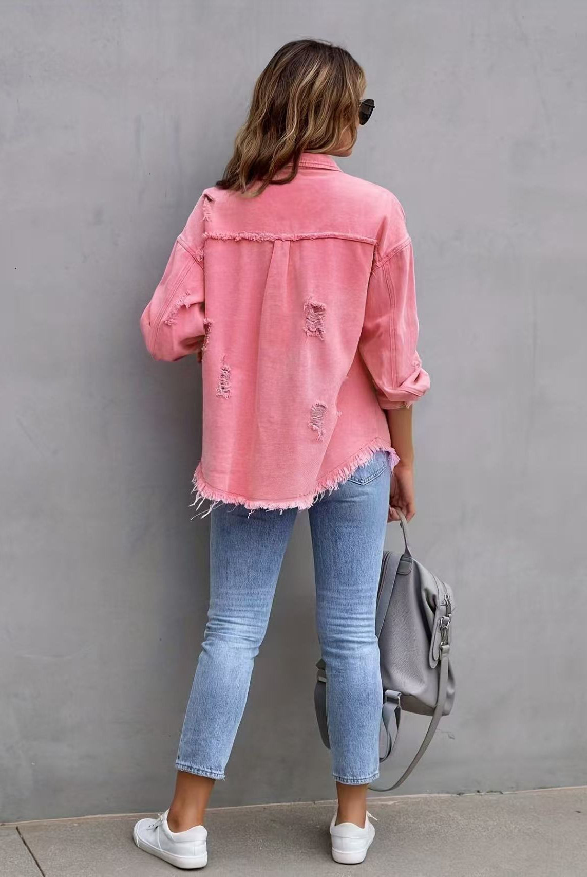 Frayed Denim Pocket Shirt Jacket-Jackets-Krush Kandy, Women's Online Fashion Boutique Located in Phoenix, Arizona (Scottsdale Area)