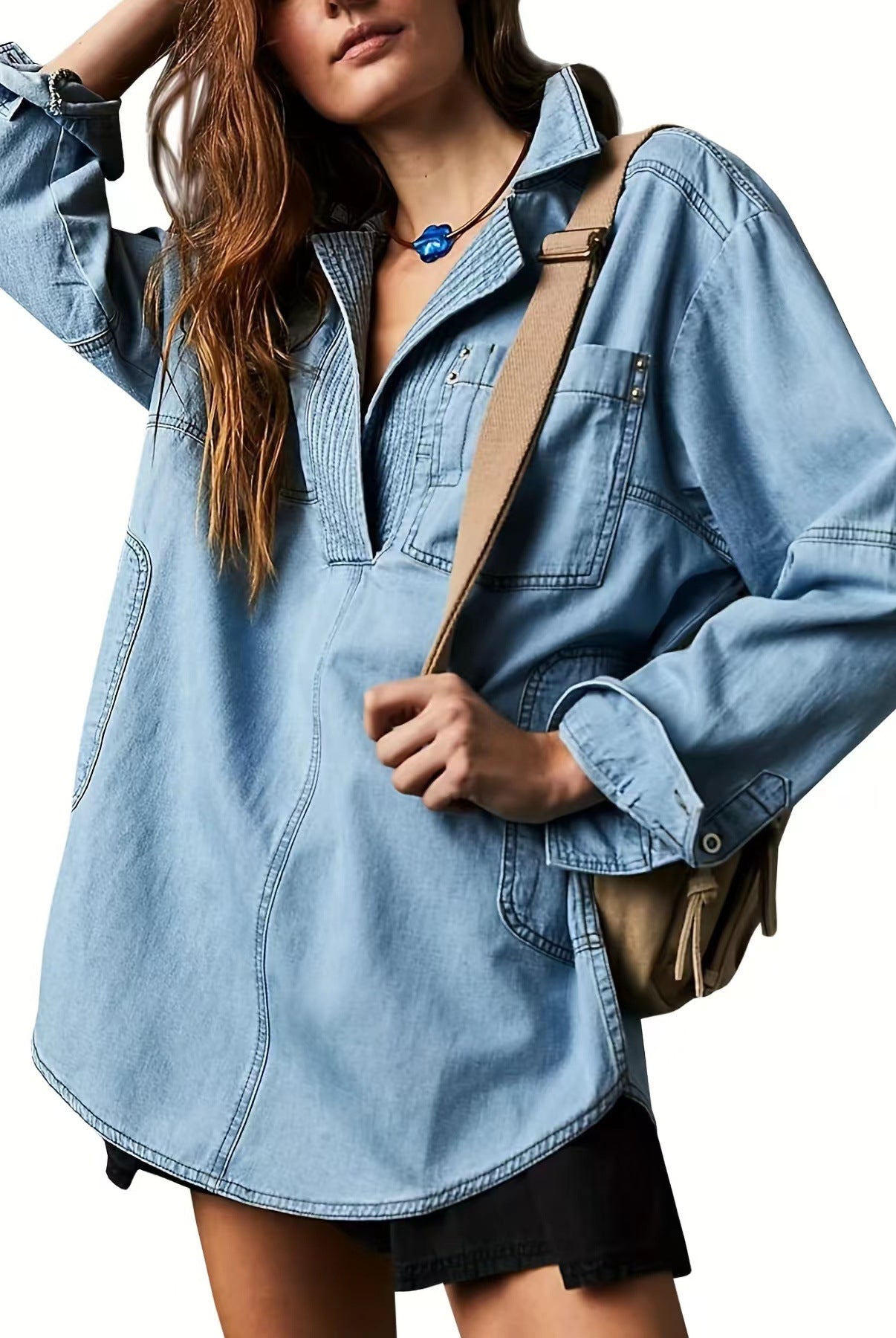 Rodeo Muse Denim Long Sleeve Top-Long Sleeve Tops-Krush Kandy, Women's Online Fashion Boutique Located in Phoenix, Arizona (Scottsdale Area)