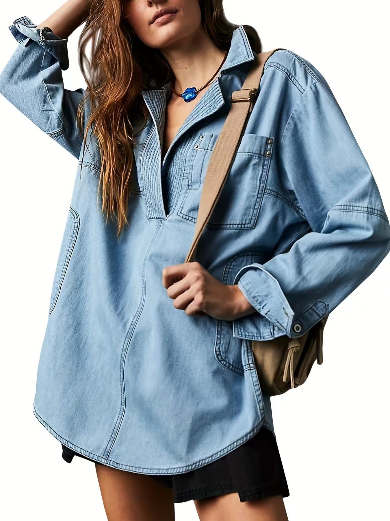 Rodeo Muse Denim Long Sleeve Top-Long Sleeve Tops-Krush Kandy, Women's Online Fashion Boutique Located in Phoenix, Arizona (Scottsdale Area)