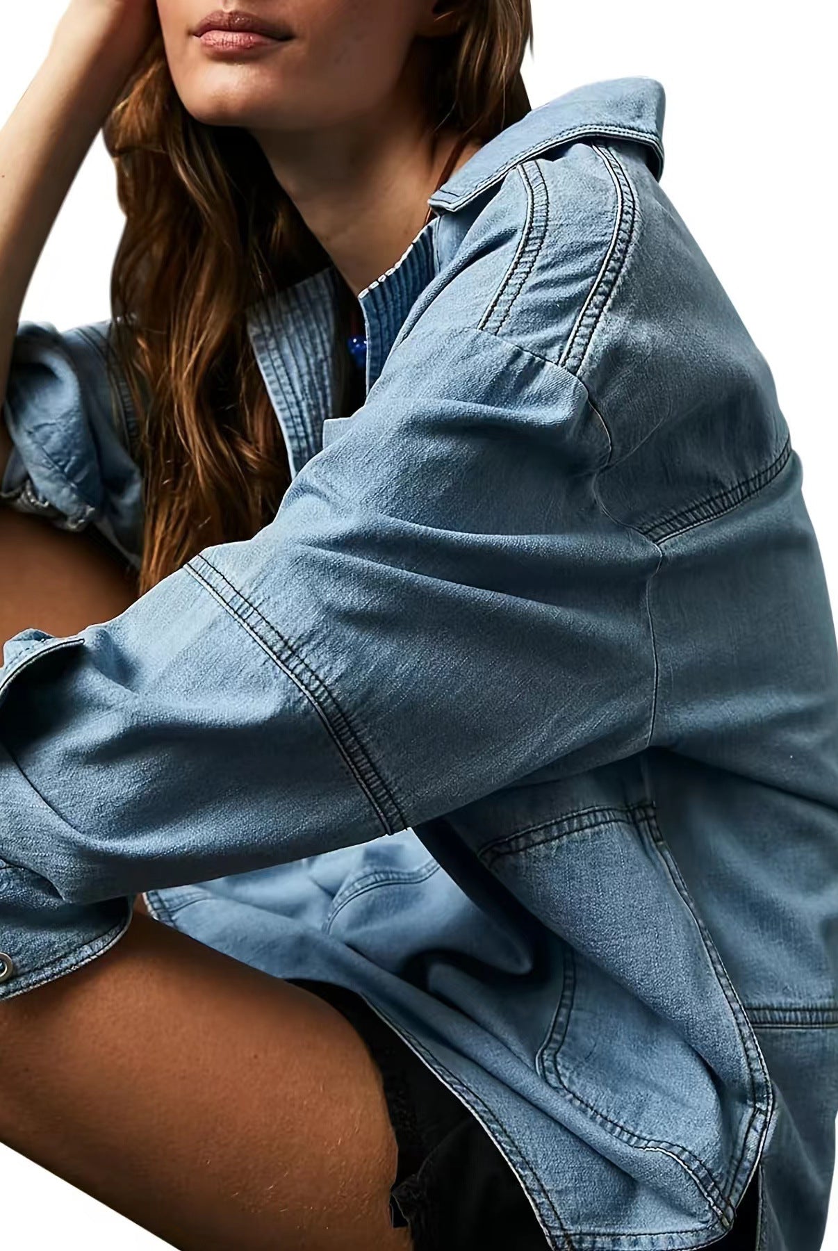 Rodeo Muse Denim Long Sleeve Top-Long Sleeve Tops-Krush Kandy, Women's Online Fashion Boutique Located in Phoenix, Arizona (Scottsdale Area)