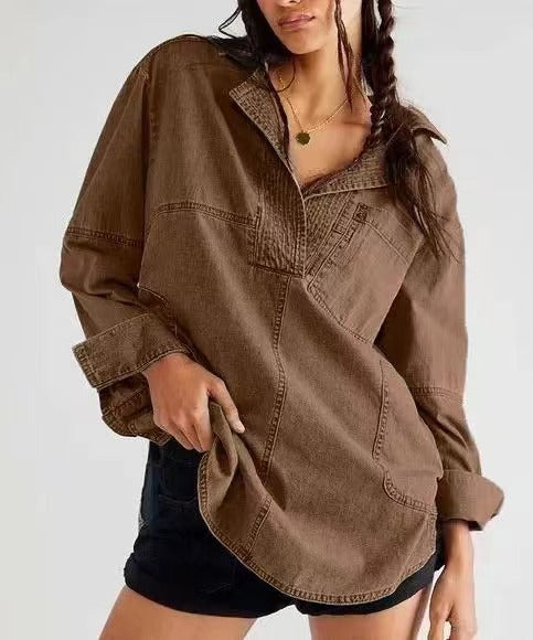 Rodeo Muse Denim Long Sleeve Top-Long Sleeve Tops-Krush Kandy, Women's Online Fashion Boutique Located in Phoenix, Arizona (Scottsdale Area)