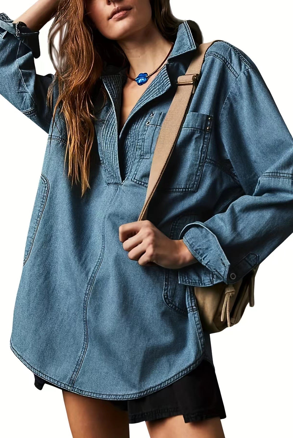Rodeo Muse Denim Long Sleeve Top-Long Sleeve Tops-Krush Kandy, Women's Online Fashion Boutique Located in Phoenix, Arizona (Scottsdale Area)