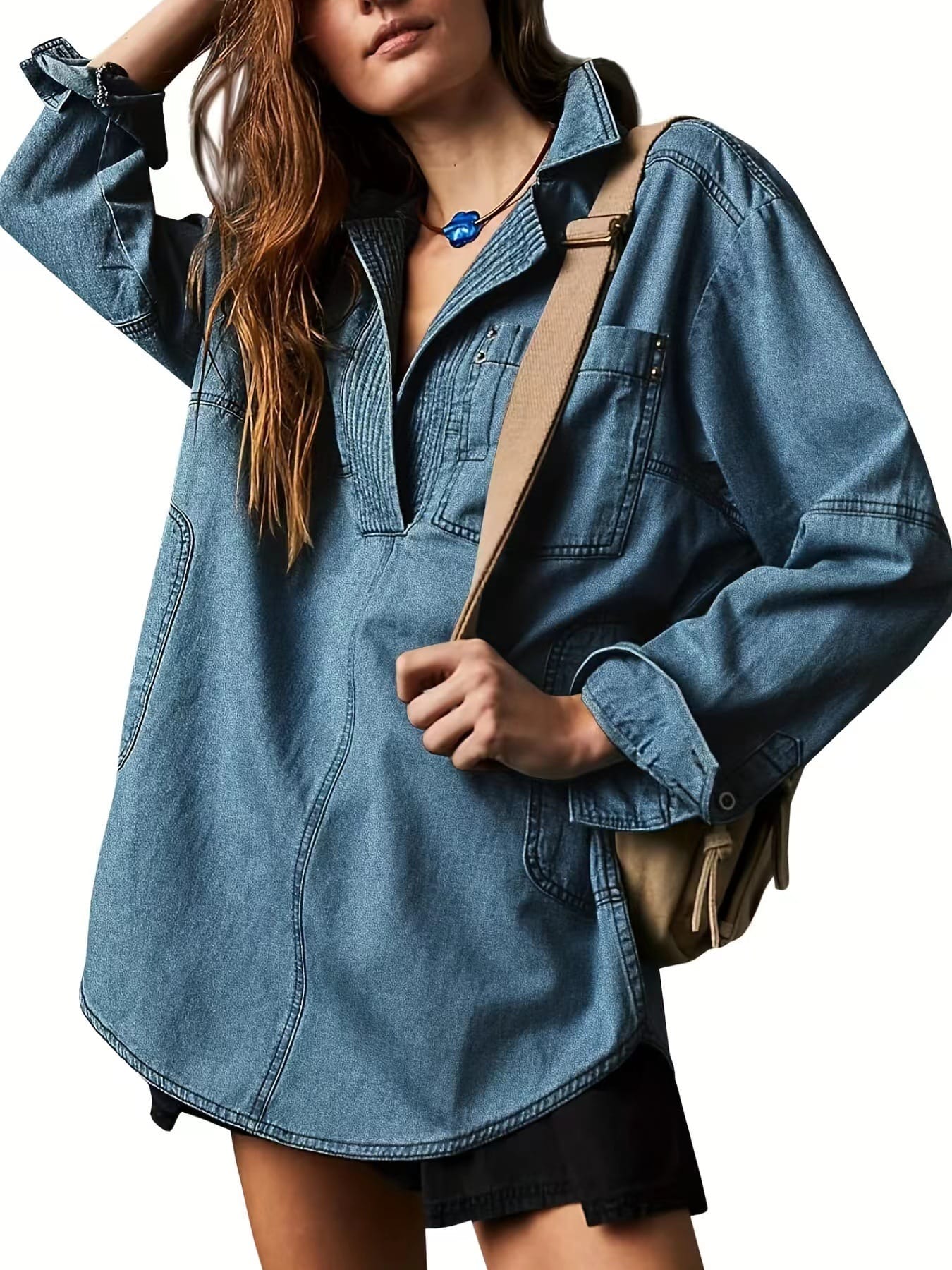 Rodeo Muse Denim Long Sleeve Top-Long Sleeve Tops-Krush Kandy, Women's Online Fashion Boutique Located in Phoenix, Arizona (Scottsdale Area)