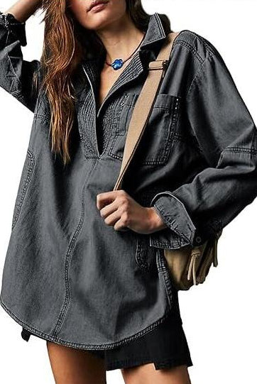 Rodeo Muse Denim Long Sleeve Top-Long Sleeve Tops-Krush Kandy, Women's Online Fashion Boutique Located in Phoenix, Arizona (Scottsdale Area)