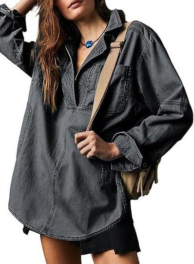 Rodeo Muse Denim Long Sleeve Top-Long Sleeve Tops-Krush Kandy, Women's Online Fashion Boutique Located in Phoenix, Arizona (Scottsdale Area)