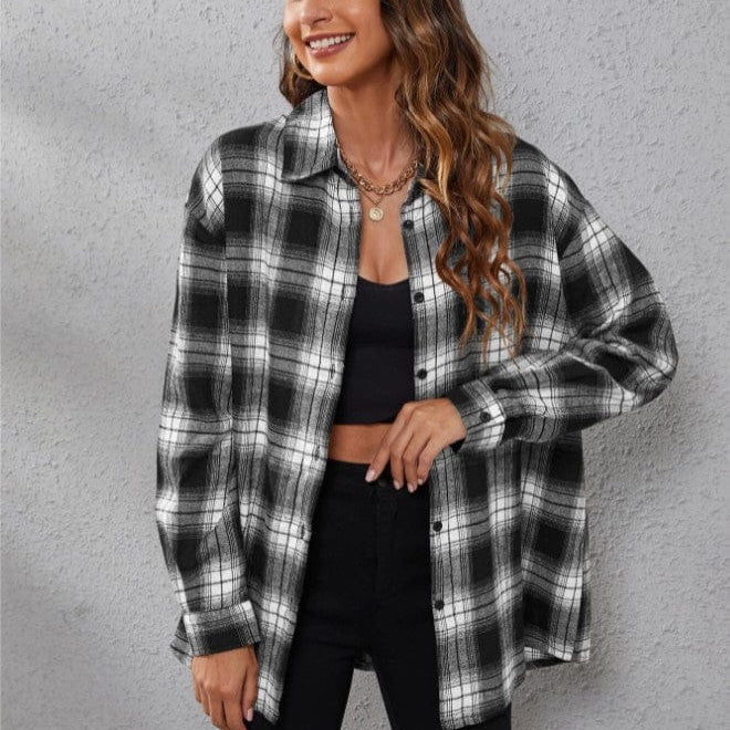 Fall Vibes Only Long Sleeve Plaid Flannel-Long Sleeve Tops-Krush Kandy, Women's Online Fashion Boutique Located in Phoenix, Arizona (Scottsdale Area)