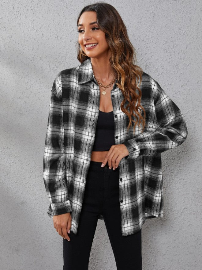 Fall Vibes Only Long Sleeve Plaid Flannel-Long Sleeve Tops-Krush Kandy, Women's Online Fashion Boutique Located in Phoenix, Arizona (Scottsdale Area)