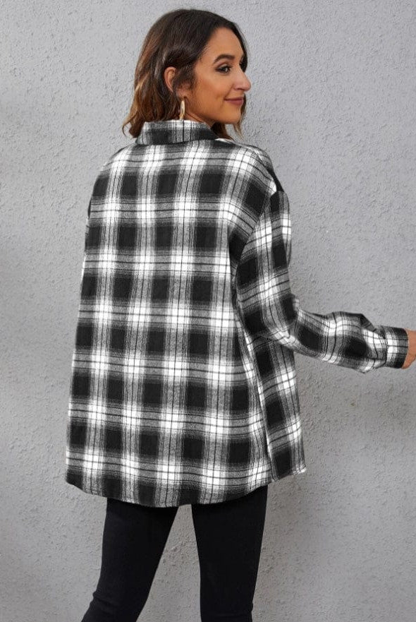 Fall Vibes Only Long Sleeve Plaid Flannel-Long Sleeve Tops-Krush Kandy, Women's Online Fashion Boutique Located in Phoenix, Arizona (Scottsdale Area)