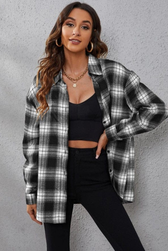 Fall Vibes Only Long Sleeve Plaid Flannel-Long Sleeve Tops-Krush Kandy, Women's Online Fashion Boutique Located in Phoenix, Arizona (Scottsdale Area)
