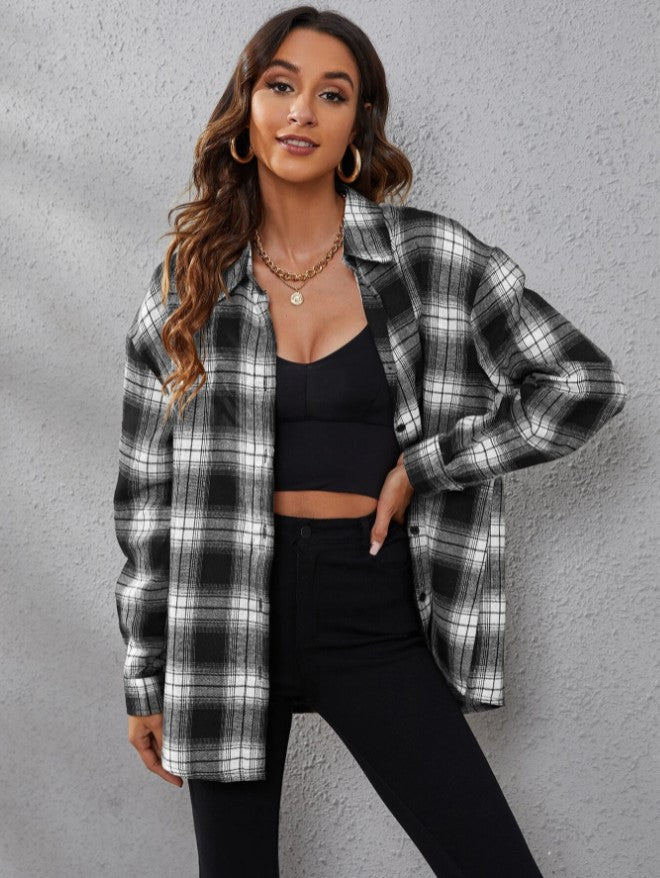 Fall Vibes Only Long Sleeve Plaid Flannel-Long Sleeve Tops-Krush Kandy, Women's Online Fashion Boutique Located in Phoenix, Arizona (Scottsdale Area)