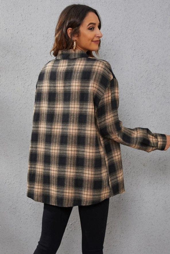 Fall Vibes Only Long Sleeve Plaid Flannel-Long Sleeve Tops-Krush Kandy, Women's Online Fashion Boutique Located in Phoenix, Arizona (Scottsdale Area)