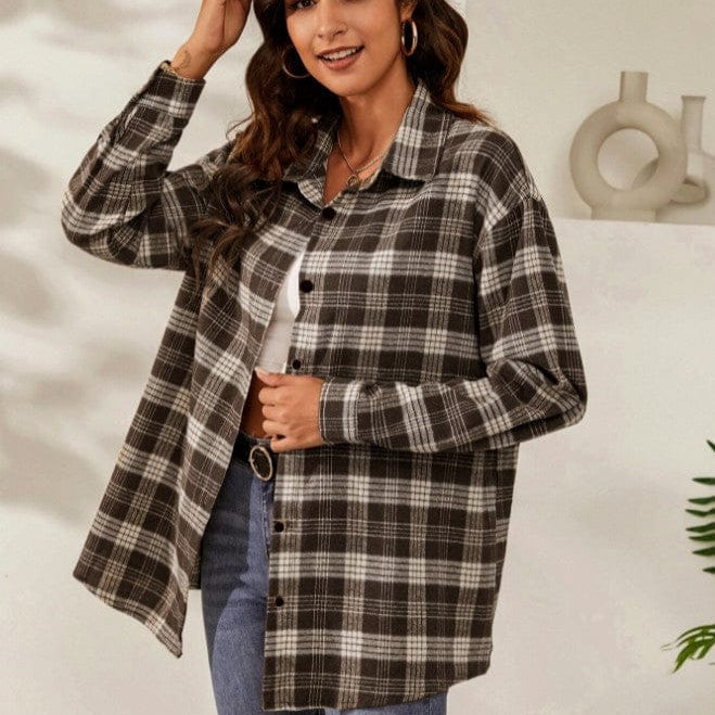 Fall Vibes Only Long Sleeve Plaid Flannel-Long Sleeve Tops-Krush Kandy, Women's Online Fashion Boutique Located in Phoenix, Arizona (Scottsdale Area)