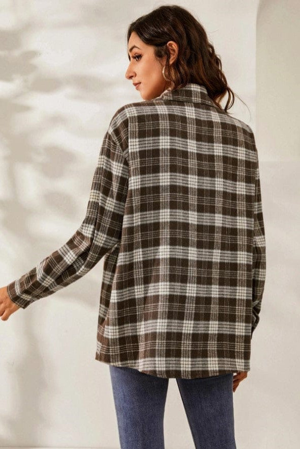Fall Vibes Only Long Sleeve Plaid Flannel-Long Sleeve Tops-Krush Kandy, Women's Online Fashion Boutique Located in Phoenix, Arizona (Scottsdale Area)