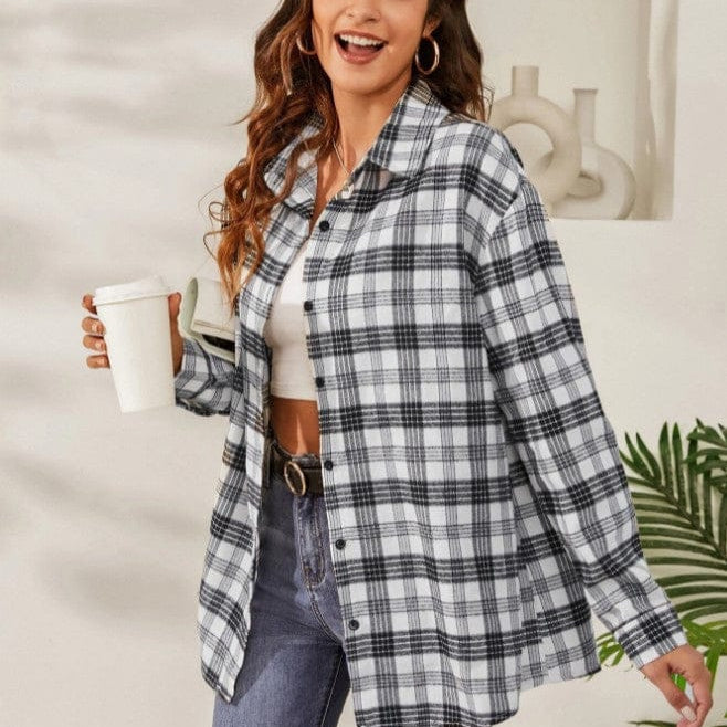 Fall Vibes Only Long Sleeve Plaid Flannel-Long Sleeve Tops-Krush Kandy, Women's Online Fashion Boutique Located in Phoenix, Arizona (Scottsdale Area)