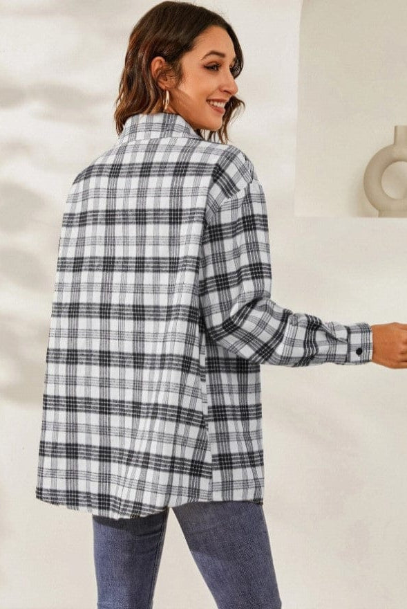 Fall Vibes Only Long Sleeve Plaid Flannel-Long Sleeve Tops-Krush Kandy, Women's Online Fashion Boutique Located in Phoenix, Arizona (Scottsdale Area)