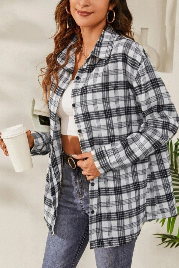 Fall Vibes Only Long Sleeve Plaid Flannel-Long Sleeve Tops-Krush Kandy, Women's Online Fashion Boutique Located in Phoenix, Arizona (Scottsdale Area)
