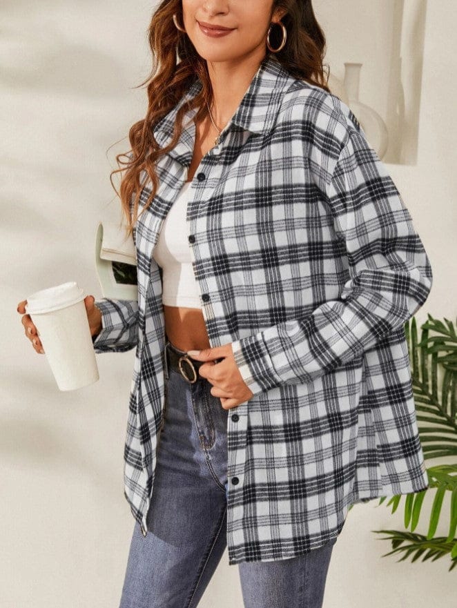 Fall Vibes Only Long Sleeve Plaid Flannel-Long Sleeve Tops-Krush Kandy, Women's Online Fashion Boutique Located in Phoenix, Arizona (Scottsdale Area)