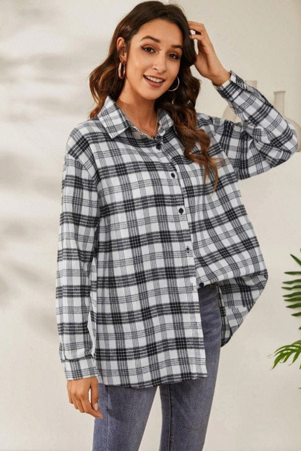 Fall Vibes Only Long Sleeve Plaid Flannel-Long Sleeve Tops-Krush Kandy, Women's Online Fashion Boutique Located in Phoenix, Arizona (Scottsdale Area)