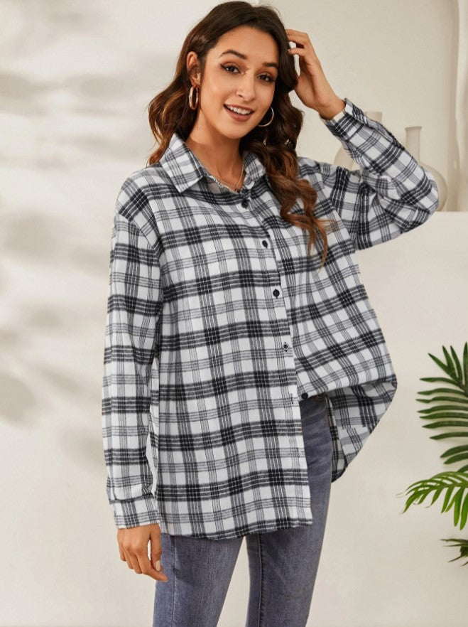 Fall Vibes Only Long Sleeve Plaid Flannel-Long Sleeve Tops-Krush Kandy, Women's Online Fashion Boutique Located in Phoenix, Arizona (Scottsdale Area)