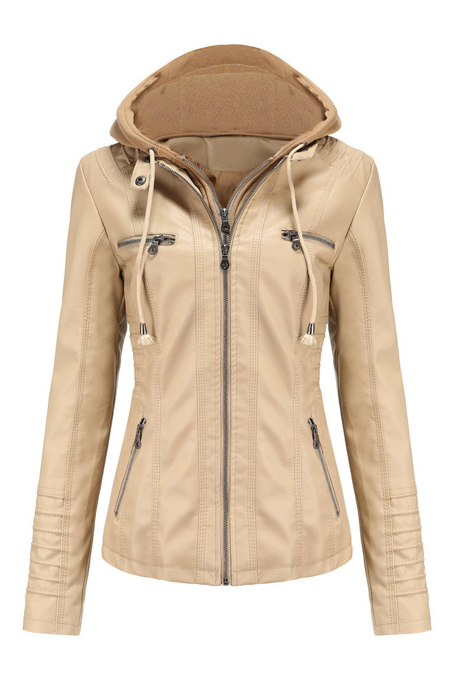 Faux Leather Hooded Zip-Up Jacket-Jackets-Krush Kandy, Women's Online Fashion Boutique Located in Phoenix, Arizona (Scottsdale Area)