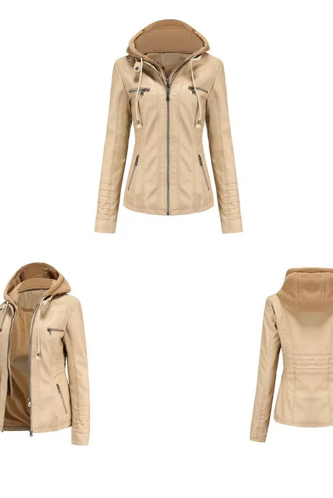 Faux Leather Hooded Zip-Up Jacket-Jackets-Krush Kandy, Women's Online Fashion Boutique Located in Phoenix, Arizona (Scottsdale Area)
