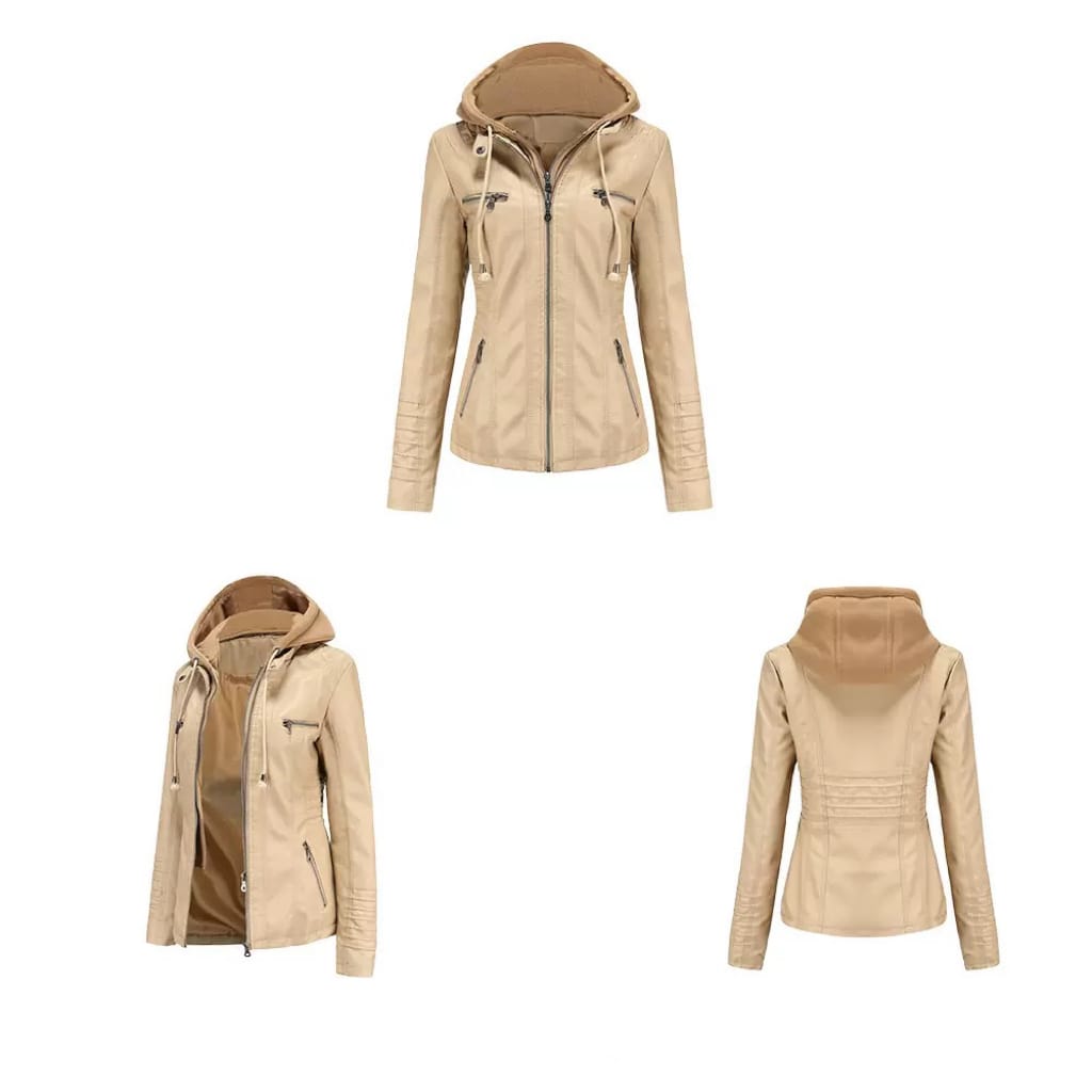 Faux Leather Hooded Zip-Up Jacket-Jackets-Krush Kandy, Women's Online Fashion Boutique Located in Phoenix, Arizona (Scottsdale Area)