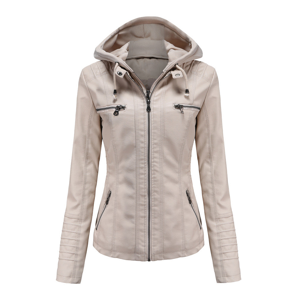 Faux Leather Hooded Zip-Up Jacket-Jackets-Krush Kandy, Women's Online Fashion Boutique Located in Phoenix, Arizona (Scottsdale Area)