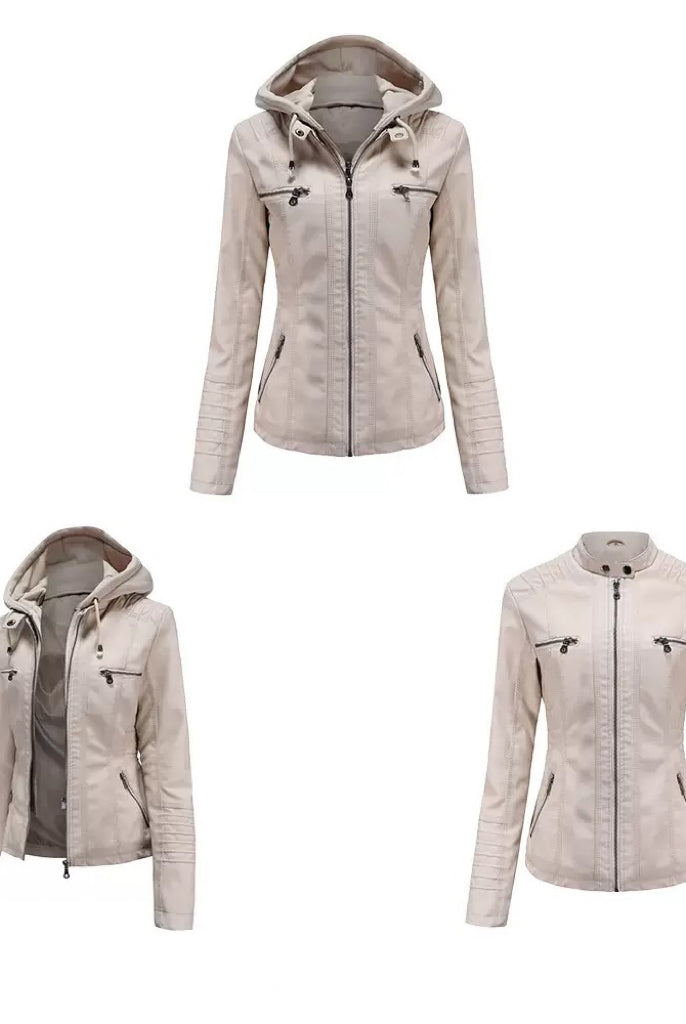 Faux Leather Hooded Zip-Up Jacket-Jackets-Krush Kandy, Women's Online Fashion Boutique Located in Phoenix, Arizona (Scottsdale Area)