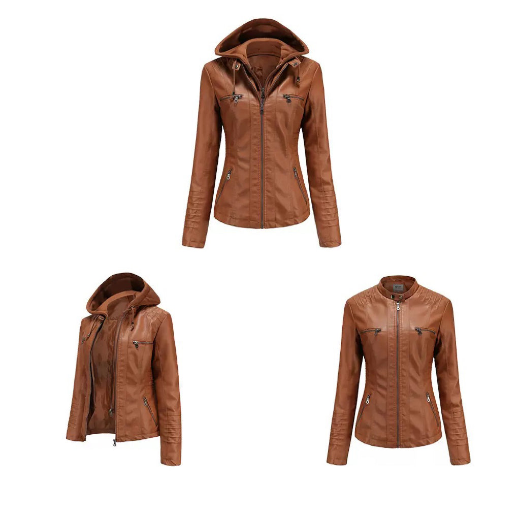 Faux Leather Hooded Zip-Up Jacket-Jackets-Krush Kandy, Women's Online Fashion Boutique Located in Phoenix, Arizona (Scottsdale Area)