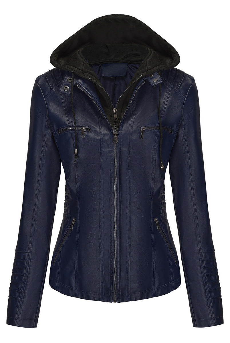 Faux Leather Hooded Zip-Up Jacket-Jackets-Krush Kandy, Women's Online Fashion Boutique Located in Phoenix, Arizona (Scottsdale Area)