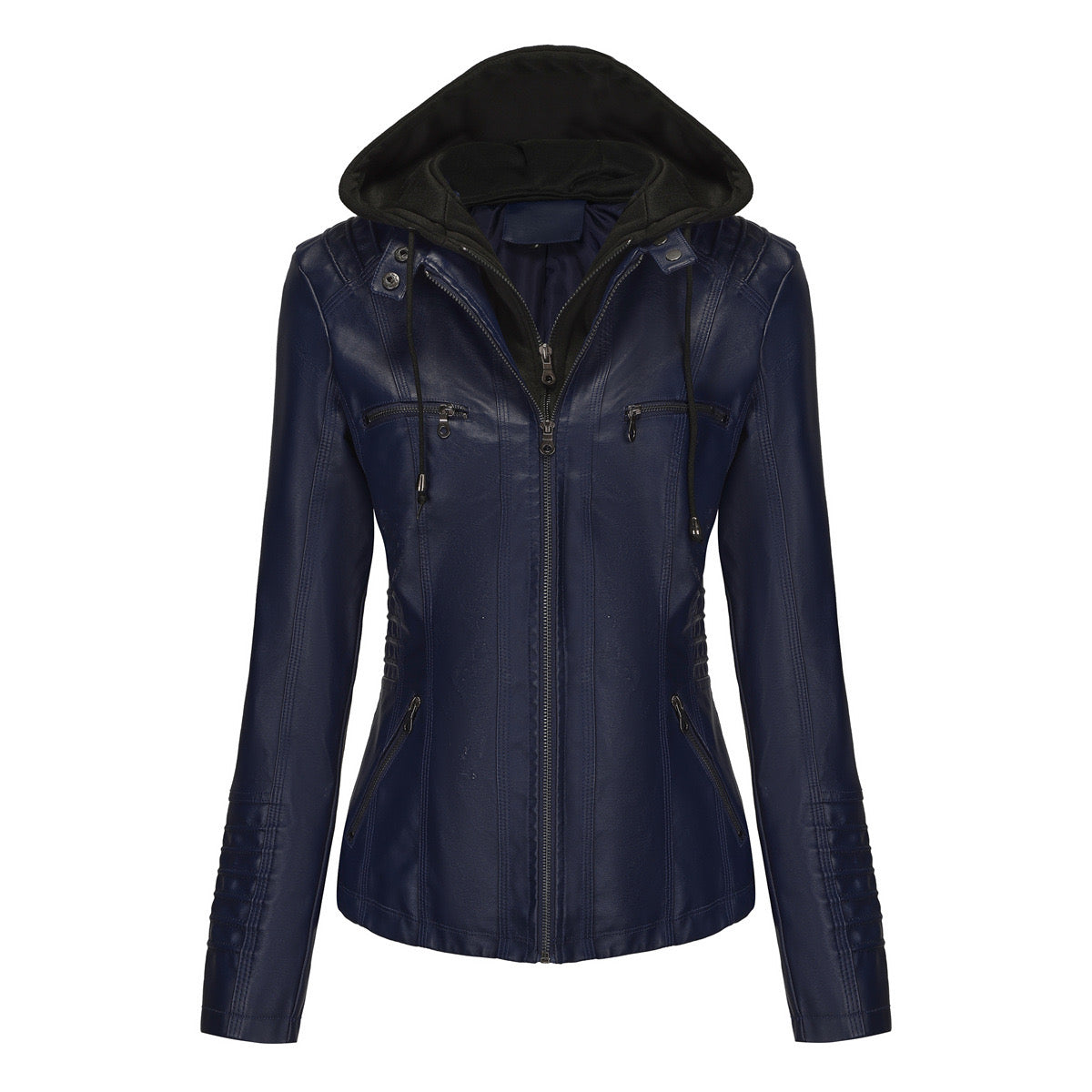 Faux Leather Hooded Zip-Up Jacket-Jackets-Krush Kandy, Women's Online Fashion Boutique Located in Phoenix, Arizona (Scottsdale Area)