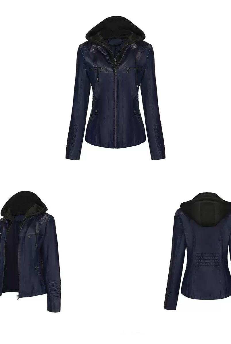 Faux Leather Hooded Zip-Up Jacket-Jackets-Krush Kandy, Women's Online Fashion Boutique Located in Phoenix, Arizona (Scottsdale Area)