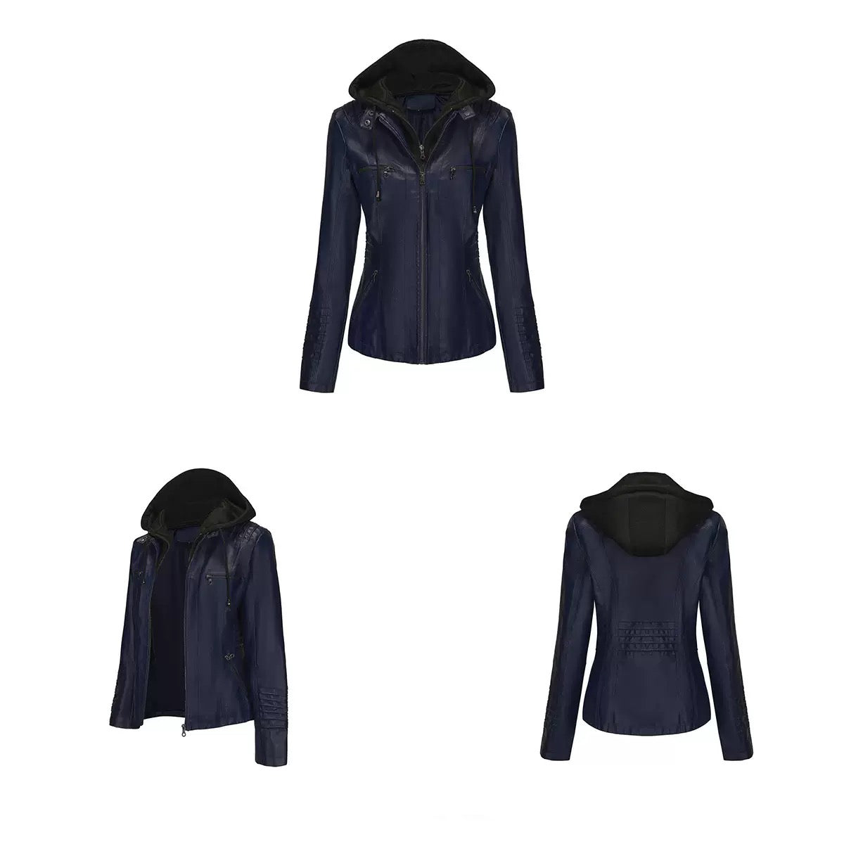 Faux Leather Hooded Zip-Up Jacket-Jackets-Krush Kandy, Women's Online Fashion Boutique Located in Phoenix, Arizona (Scottsdale Area)