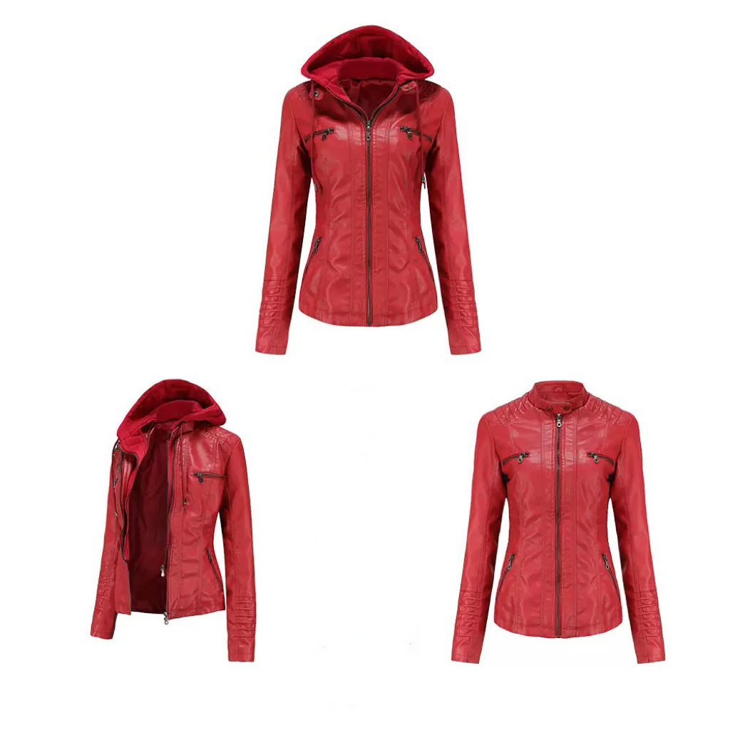 Faux Leather Hooded Zip-Up Jacket-Jackets-Krush Kandy, Women's Online Fashion Boutique Located in Phoenix, Arizona (Scottsdale Area)