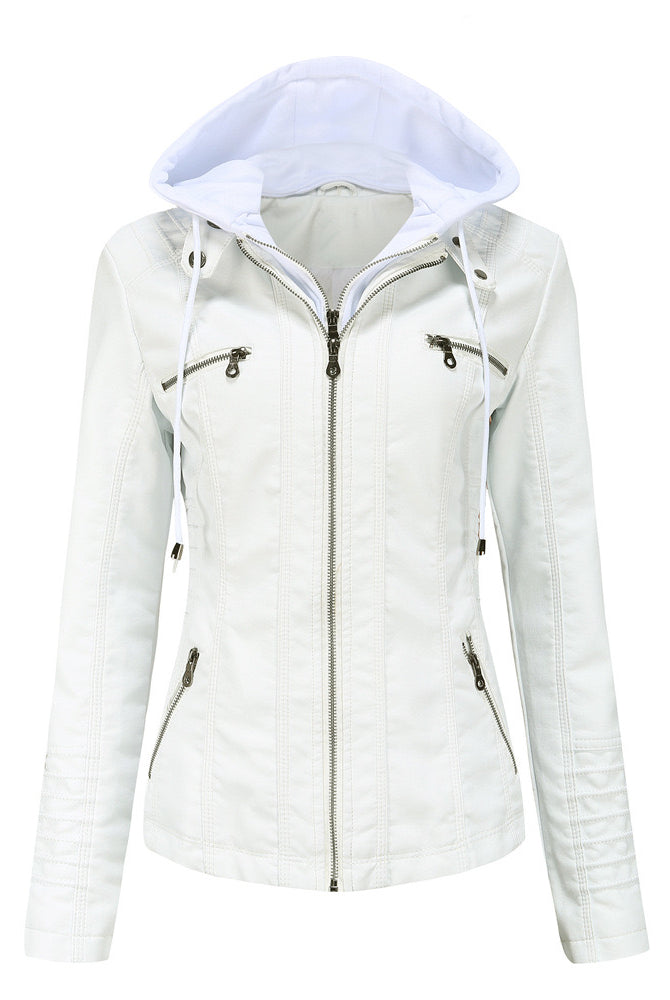 Faux Leather Hooded Zip-Up Jacket-Jackets-Krush Kandy, Women's Online Fashion Boutique Located in Phoenix, Arizona (Scottsdale Area)