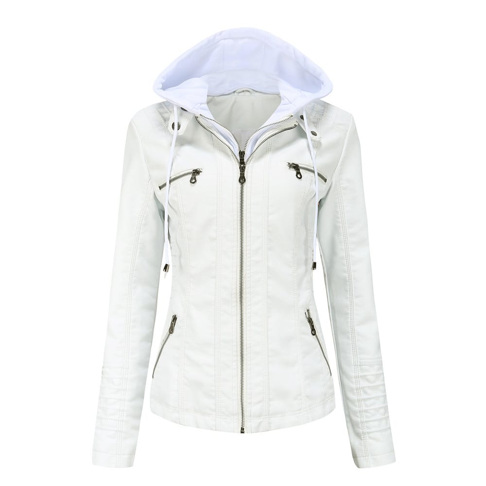 Faux Leather Hooded Zip-Up Jacket-Jackets-Krush Kandy, Women's Online Fashion Boutique Located in Phoenix, Arizona (Scottsdale Area)