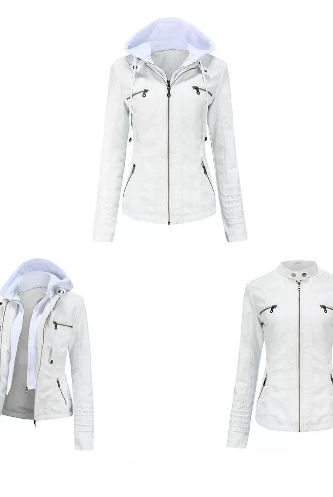 Faux Leather Hooded Zip-Up Jacket-Jackets-Krush Kandy, Women's Online Fashion Boutique Located in Phoenix, Arizona (Scottsdale Area)