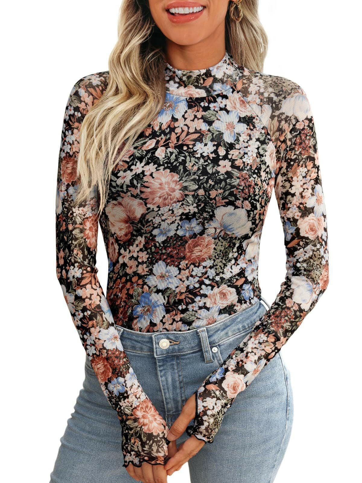 Midnight Garden Mesh Long Sleeve Top-Tops-Krush Kandy, Women's Online Fashion Boutique Located in Phoenix, Arizona (Scottsdale Area)