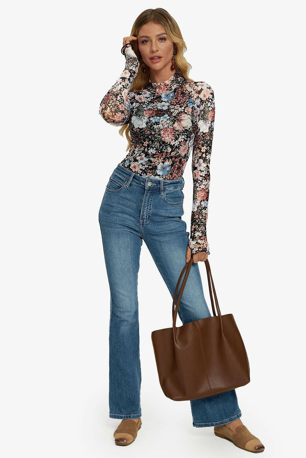 Midnight Garden Mesh Long Sleeve Top-Tops-Krush Kandy, Women's Online Fashion Boutique Located in Phoenix, Arizona (Scottsdale Area)