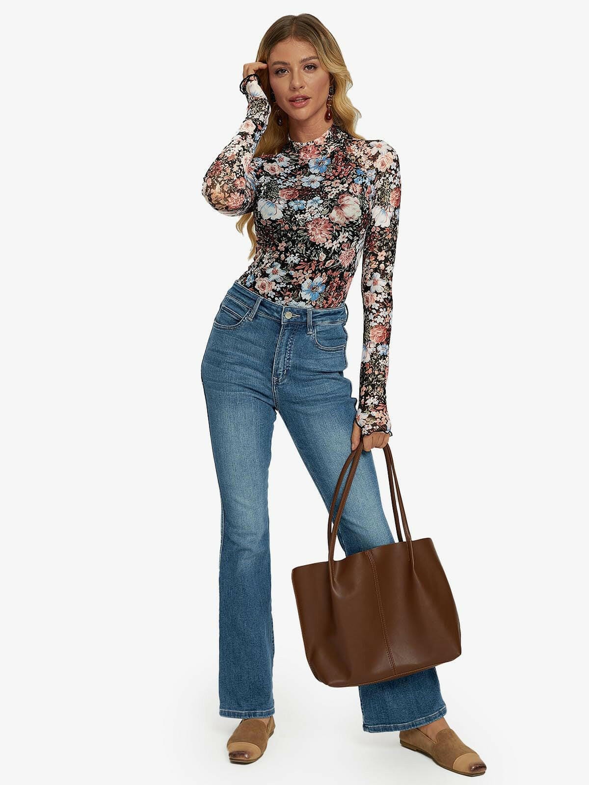Midnight Garden Mesh Long Sleeve Top-Tops-Krush Kandy, Women's Online Fashion Boutique Located in Phoenix, Arizona (Scottsdale Area)